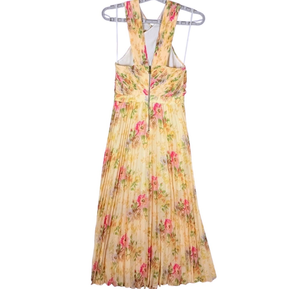 Ted Baker Amerah Cross Front Pleated Floral Midi Dress Tan Pink Size 2 US 6 - Picture 4 of 8